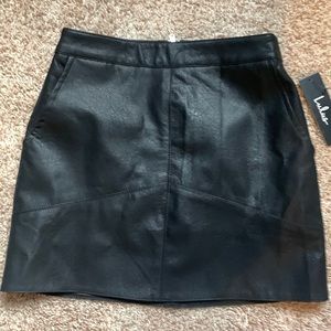 Black leather mini skirt